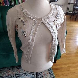 Beige Embellished Women's Cardigan Sweater